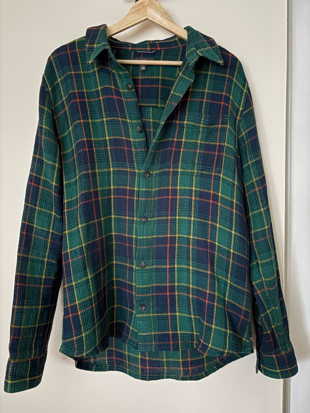 Toad&Co Green and Navy Plaid Waffle Button-Up
